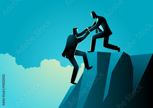 Businessman Silhouette Climbing Rock Team Work