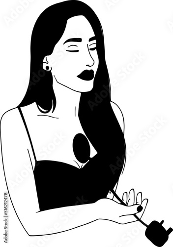   Vector illustration of the girl taking out the switch plug from her chest, emotionally and energetically devastated