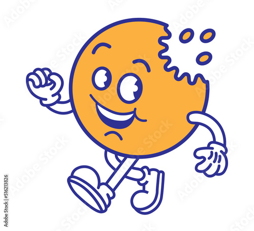 vintage cartoon kawaii smiling cookie mascot, fast food logo
