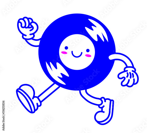 retro cartoon character with a body of a vinyl disc. Music streaming service icon, recording store logo. Vintage rubberhose comic style design. 