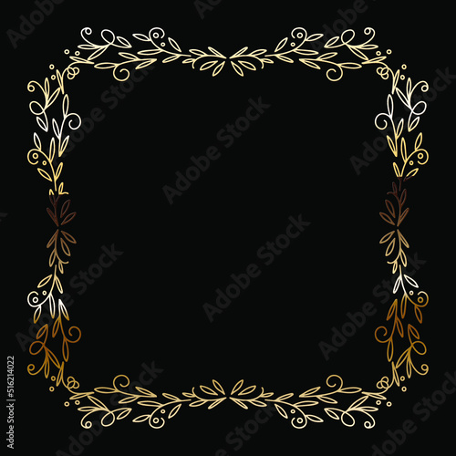 Golden Luxury Calligraphic Frame. Hand Drawn Golden Shiny Border for Menu, Sertificate, Greeting Cards or Classic Wedding Design. Vector Illustration.