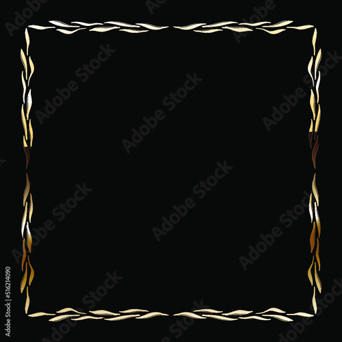 Golden Luxury Calligraphic Frame. Hand Drawn Golden Shiny Border for Menu, Sertificate, Greeting Cards or Classic Wedding Design. Vector Illustration.