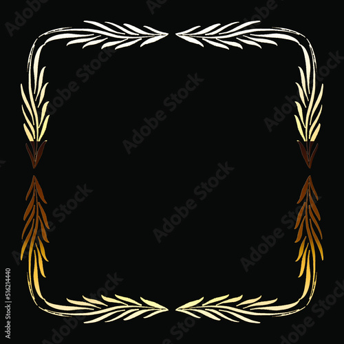 Golden Luxury Calligraphic Frame. Hand Drawn Golden Shiny Border for Menu, Sertificate, Greeting Cards or Classic Wedding Design. Vector Illustration.