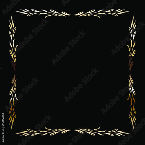 Golden Luxury Calligraphic Frame. Hand Drawn Golden Shiny Border for Menu, Sertificate, Greeting Cards or Classic Wedding Design. Vector Illustration.