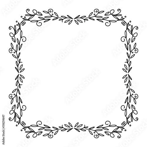 Calligraphic Hand Drawn Floral Frame. Doodle Elegant Calligraphy Design Element. Vector Illustration.