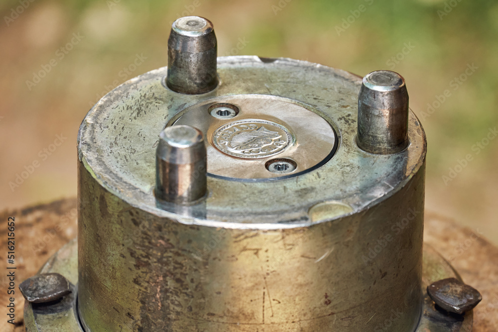 Coinage of ancient Roman coins made of metal on a retro press. Reconstruction of the events of the Roman Empire