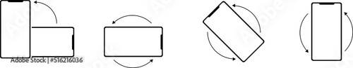Rotate mobile phone. Device rotation symbol set. Rotate smartphone, icon set vector illustration for mobile app or web site . Smartphone screen. EPS 10