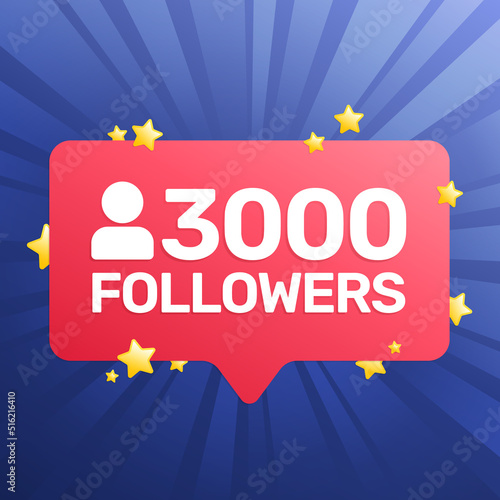 3000 followers banner, poster, congratulation card for social network. Vector illustration