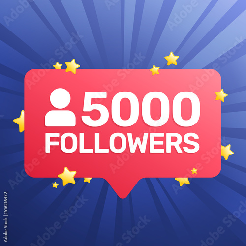 5000 followers banner, poster, congratulation card for social network. Vector illustration