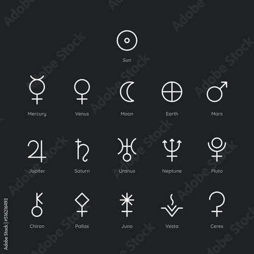 Planet Symbol Icons in Minimal Trendy Liner style.