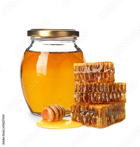 Tasty natural honey on white background. Organic product