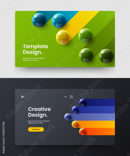Creative 3D balls pamphlet concept collection. Unique company brochure vector design layout bundle.
