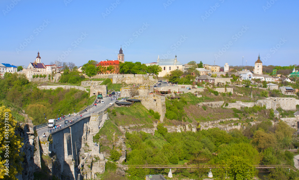 Landscape with Castle (Turkish) bridge in Kamenets-Podolsky, Ukraine