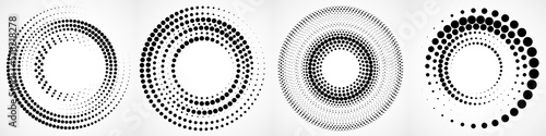 Vector set of halftone dotted background in circle form. Circle dots isolated on the white background