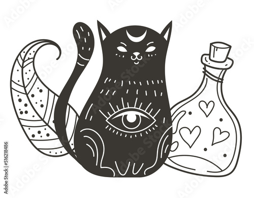Boho magical mystery occult astrology witch composition concept. Graphic design element illustration