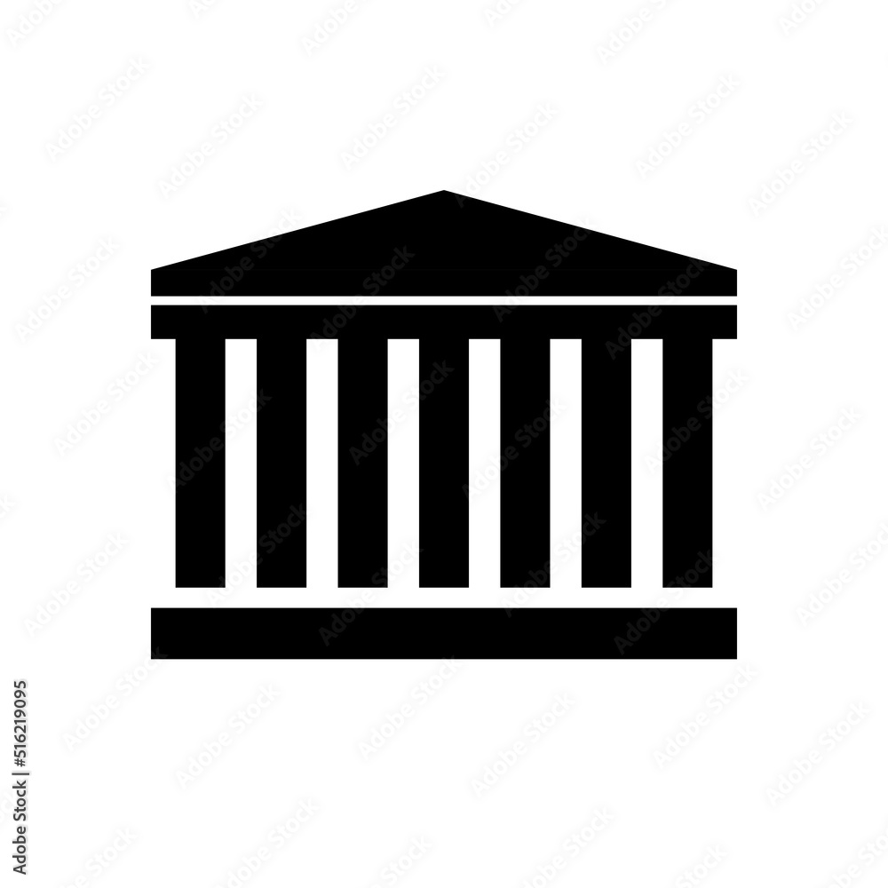 Building icon. Building with iconic columns. Historic building. Vector icon isolated on white background.