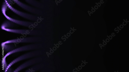 Abstract, purple, small circles move in an orderly manner like waves on black background, seamless loop. Colorful dots move in a circle and disappear in the dark.