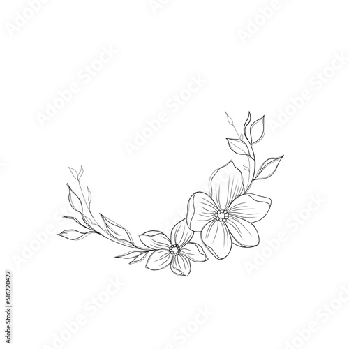 Beautiful sketch of a tattoo - a delicate twig with flowers . Flowers Periwin...