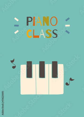 Cute vector music class poster design. Printable vector kids illustration.