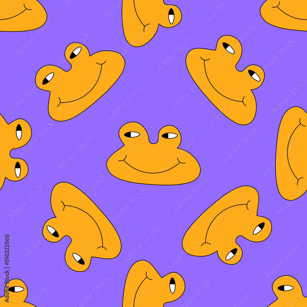 square vector seamless pattern - purple frog characters in hippie style.1970 good vibes.Funky and groovy 1970 trippy toad.Funky 1960 psychedelic ornament with anuran dude.Funny crazy quirky background square vector seamless pattern - purple frog characters in hippie style.1970 good vibes.Funky and groovy 1970 trippy toad.Funky 1960 psychedelic ornament with anuran dude.Funny crazy quirky background