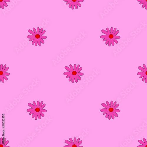 square vector seamless pattern - flower in hippie style.1970 good vibes.Funky and groovy 1970 daisy flower.Funky 1960 psychedelic ornament with floral.Kidcore kawaii wallpaper and fabric.Floral naive  © Yulia