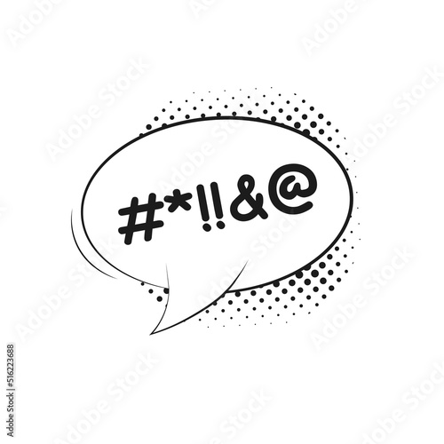 Swearing speech bubble. Comic book with cloud and cursing. Linear swear words symbols. Vector illustration sketch isolated.