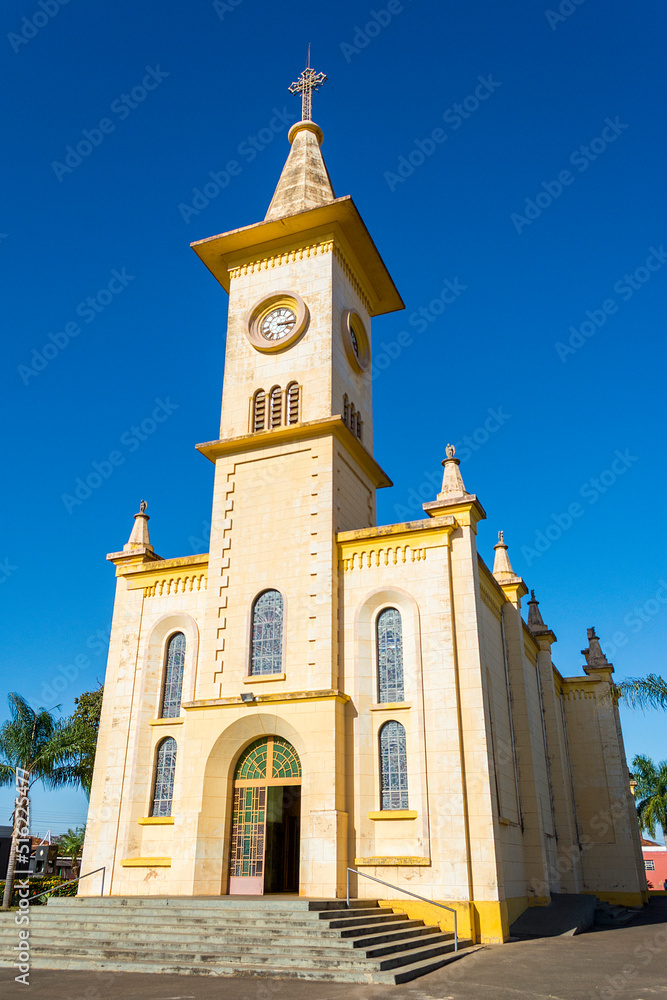 Brodowski, Brazil; JULY 10, 2022: Mother church facade 