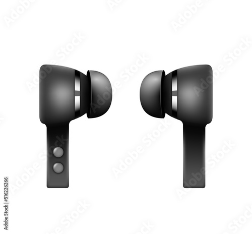Earphones wireless electronic gadget. Realistic airpods audio tool. Bluetooth accessory device