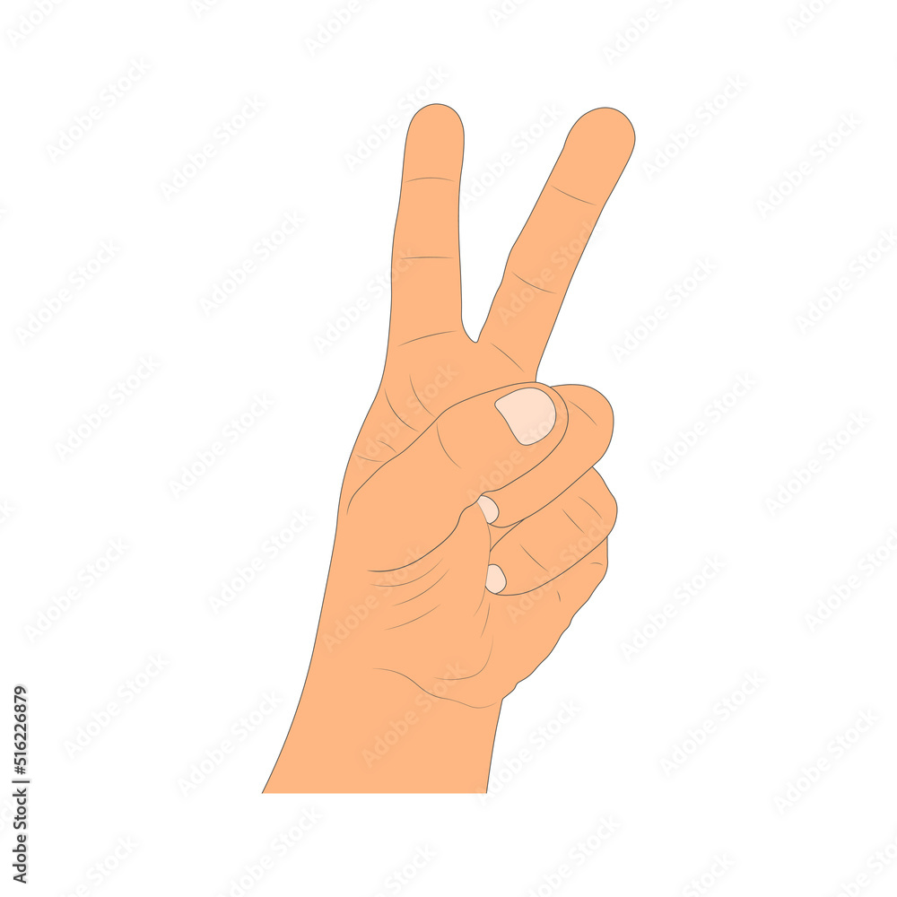 Human arm with two fingers up. Symbol of victory and peace. Isolated cartoon drawing sign. Vector illustration Human arm with two fingers up. Symbol of victory and peace. Isolated cartoon drawing sign. Vector illustration