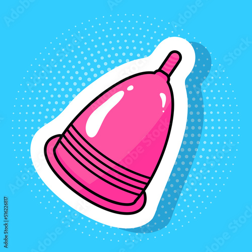 Menstrual cup  sticker, vector illustration, pop art style