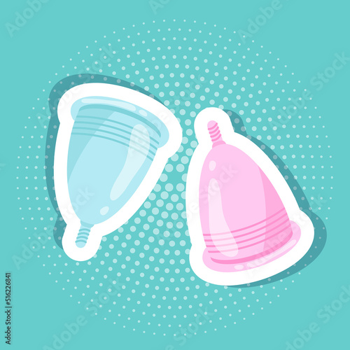 Menstrual cup  sticker, vector illustration, pop art style