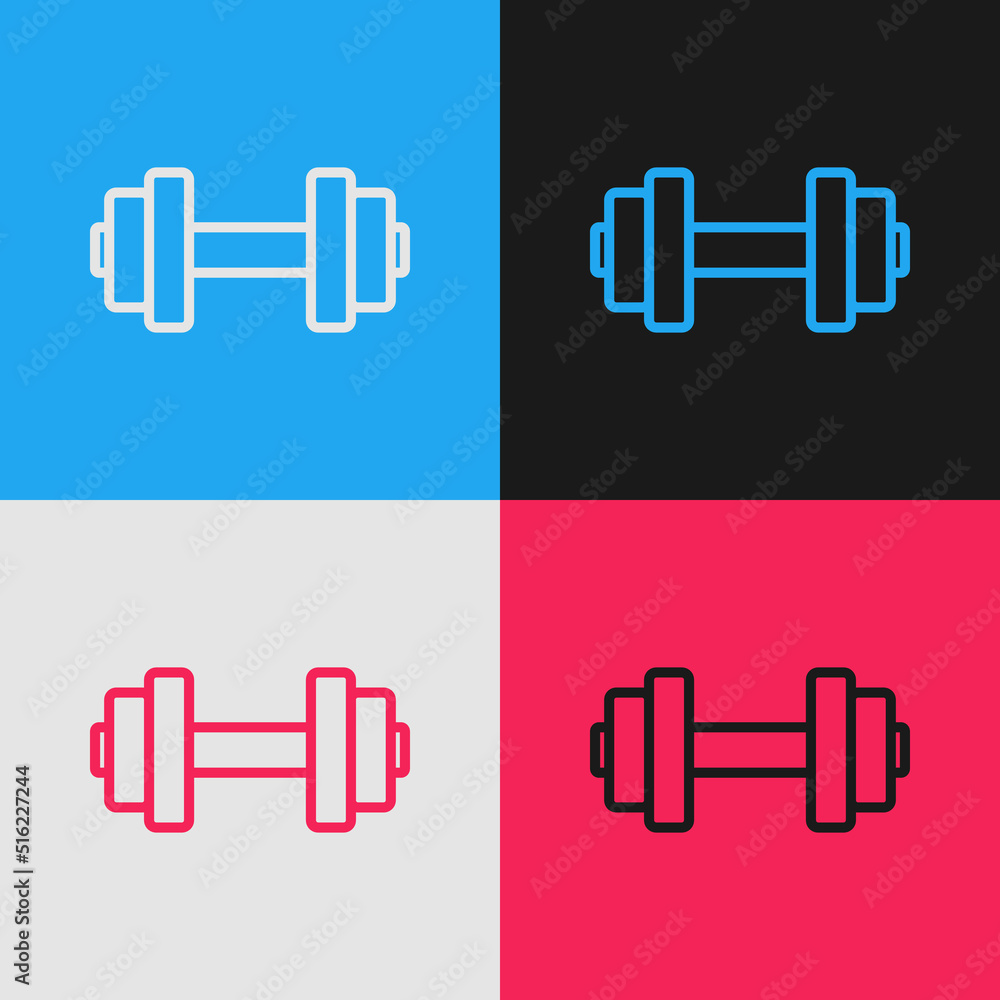 Pop art line Dumbbell icon isolated on color background. Muscle lifting icon, fitness barbell, gym, sports equipment, exercise bumbbell. Vector Pop art line Dumbbell icon isolated on color background. Muscle lifting icon, fitness barbell, gym, sports equipment, exercise bumbbell. Vector