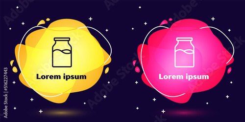 Set line Closed glass bottle with milk icon isolated on blue background. Abstract banner with liquid shapes. Vector