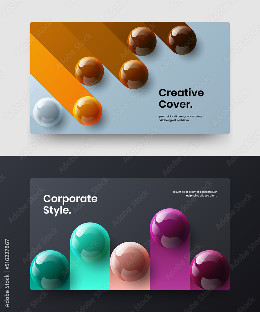 Clean realistic balls cover layout bundle. Trendy poster design vector concept set.