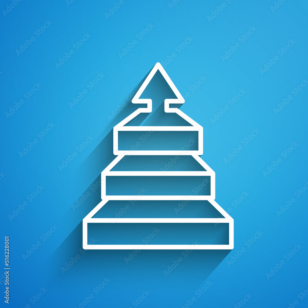 White line Business pyramid chart infographics icon isolated on blue background. Pyramidal stages graph elements. Long shadow. Vector White line Business pyramid chart infographics icon isolated on blue background. Pyramidal stages graph elements. Long shadow. Vector