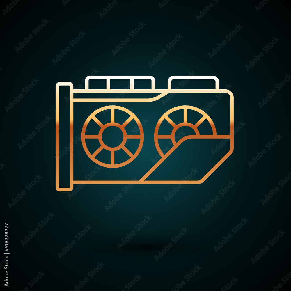 Gold line Video graphic card icon isolated on dark blue background. Vector Gold line Video graphic card icon isolated on dark blue background. Vector