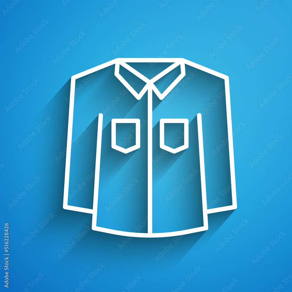 White line Shirt icon isolated on blue background. Long shadow. Vector White line Shirt icon isolated on blue background. Long shadow. Vector