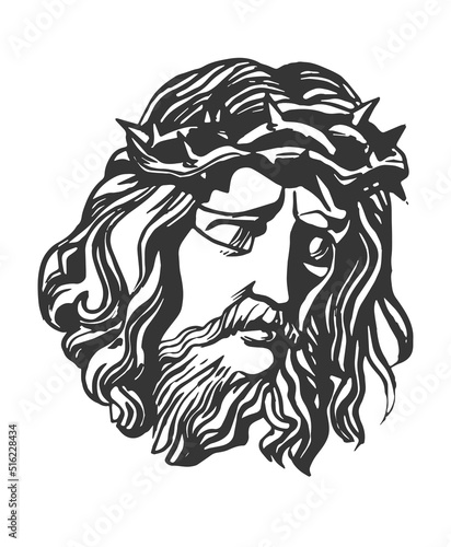 Jesus Christ, Icon Portrait. Easter Drawing. Vector