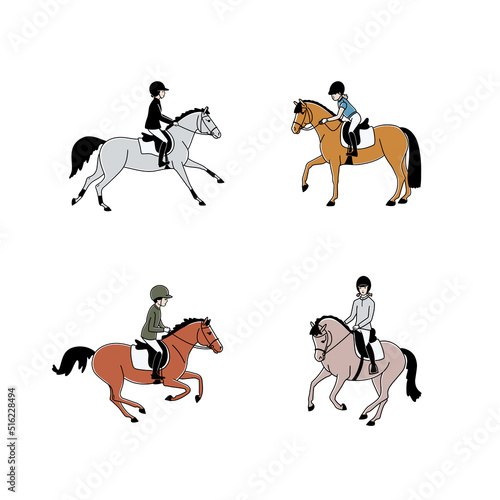 Set of cute ponies and young riders, children's vector illustration © irinamaksimova