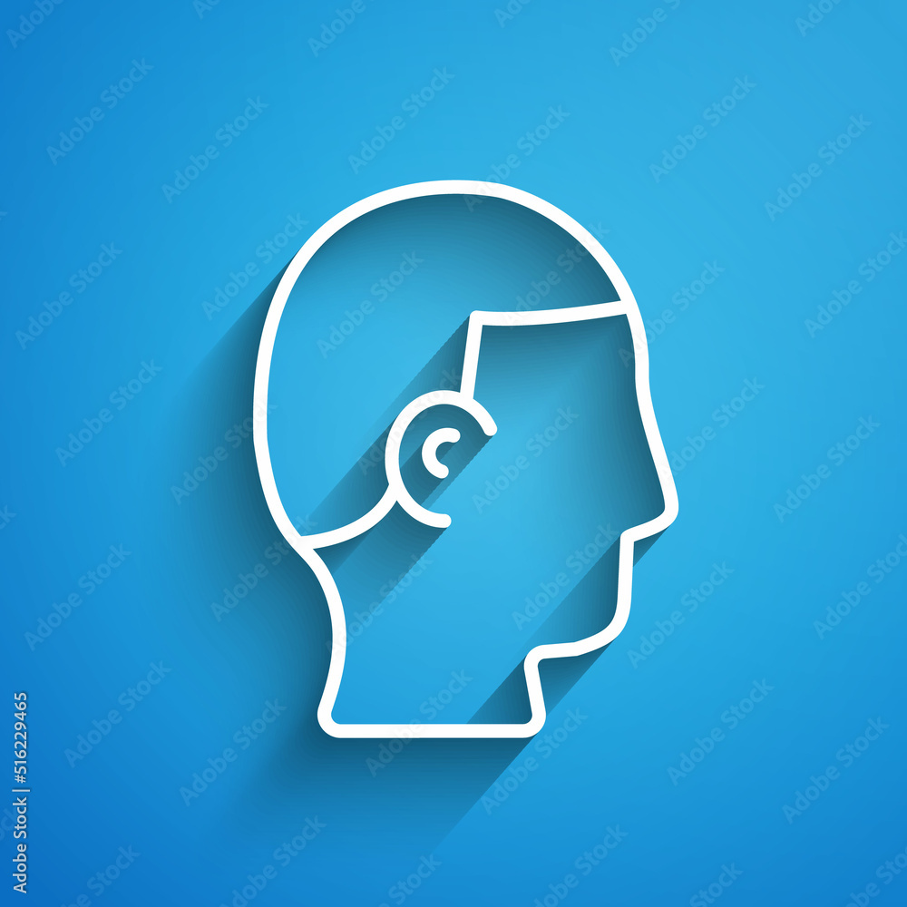 White line Hairstyle for men icon isolated on blue background. Long shadow. Vector White line Hairstyle for men icon isolated on blue background. Long shadow. Vector