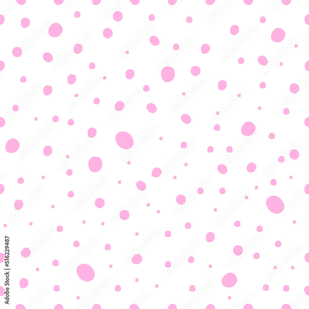 Vector abstract hand drawn dotted seamless patterns. Pink dots Isolated on a white background. Pink polka dots.Simple geometric shape