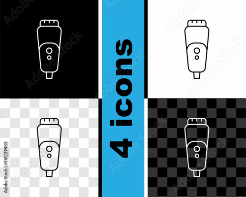 Set line Electric razor blade for men icon isolated on black and white, transparent background. Electric shaver. Vector