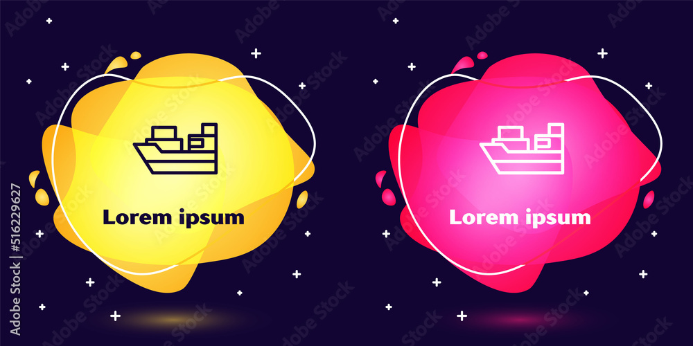 Set line Cargo ship with boxes delivery service icon isolated on blue background. Delivery, transportation. Freighter with parcels, boxes, goods. Abstract banner with liquid shapes. Vector Set line Cargo ship with boxes delivery service icon isolated on blue background. Delivery, transportation. Freighter with parcels, boxes, goods. Abstract banner with liquid shapes. Vector
