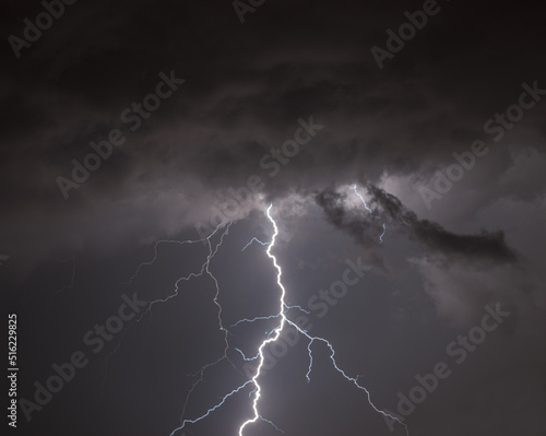 big lightning bolt from dark cloudy storm sky