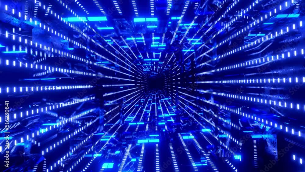 Hi-tech neon sci-fi tunel. Sci-fi neon hologram. Trendy neon glow lines form pattern and construction in mirror tunnel. Fly through technology cyberspace. 3d almost looped 4k bright youth background. Hi-tech neon sci-fi tunel. Sci-fi neon hologram. Trendy neon glow lines form pattern and construction in mirror tunnel. Fly through technology cyberspace. 3d almost looped 4k bright youth background.