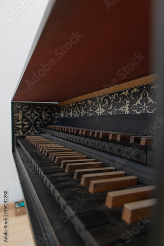 Принти на полотні baroque style harpishcord, old renaissance classic piano with black wooden keys