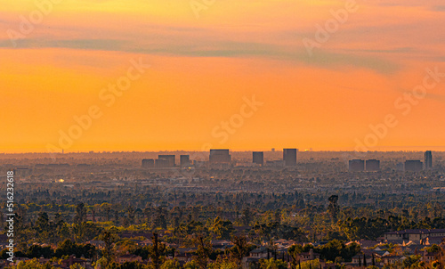 Suburban Orange County landscape at sunset in Southern California