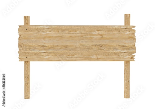 Fototapeta Naklejka Na Ścianę i Meble -  Empty, blank large wooden sign on two wood posts with room for text, wooden board sign template isolated on white background