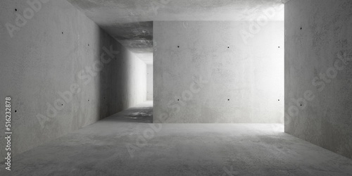 Abstract empty, modern concrete building rooms with corridor and rough floor - liminal industrial interior background template photo