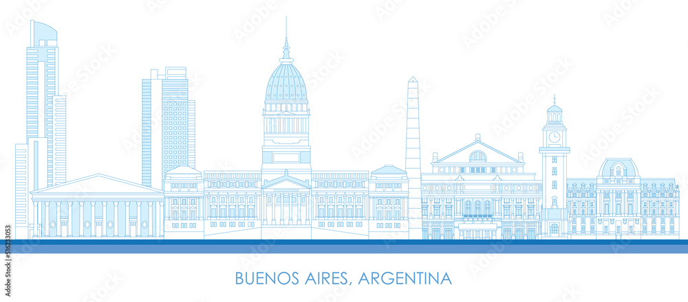 Outline Skyline panorama of city of Buenos Aires, Argentina - vector illustration
